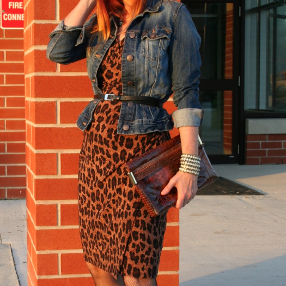 RALPH LAUREN Leopard Animal Print Body Con Stretch Dress Size Small